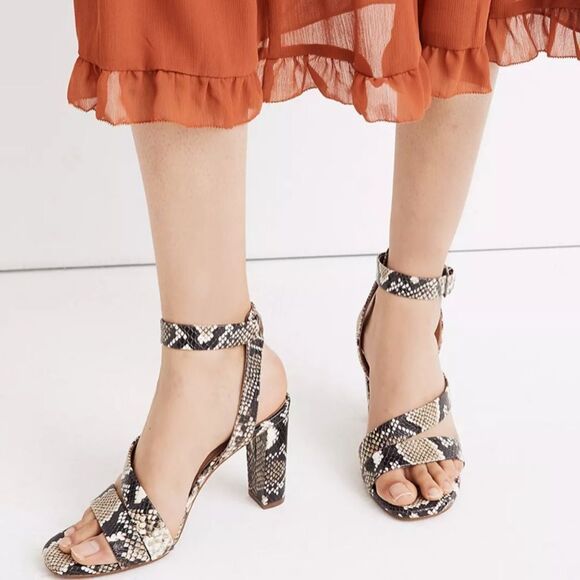 Madewell The Liv Asymmetrical Ankle Strap Snake Embossed Leather Sandals size 6 - Picture 3 of 13